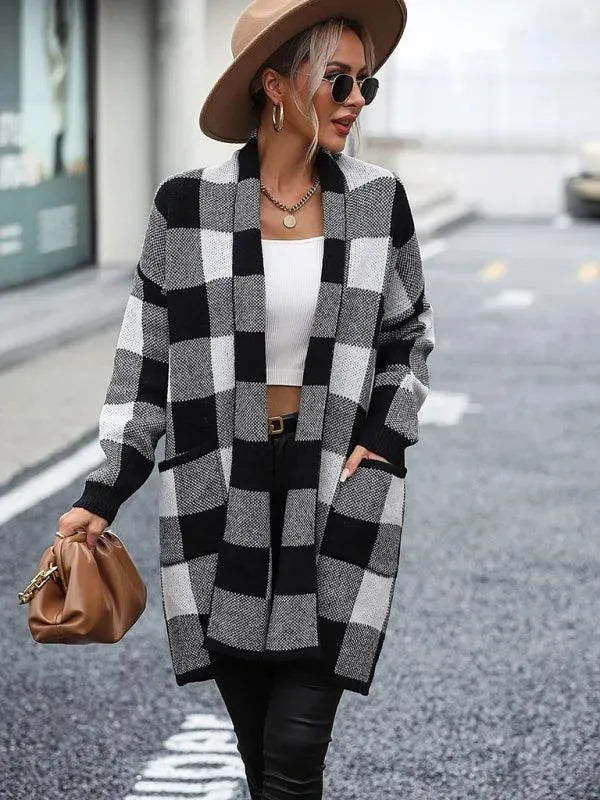 Drune | Karierter Farbblock Strickjacke Pullover