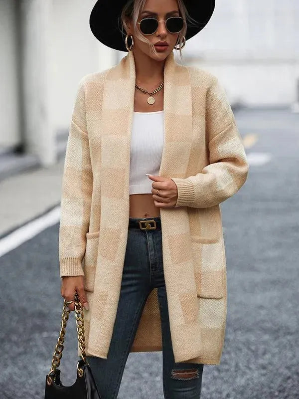 Drune | Karierter Farbblock Strickjacke Pullover