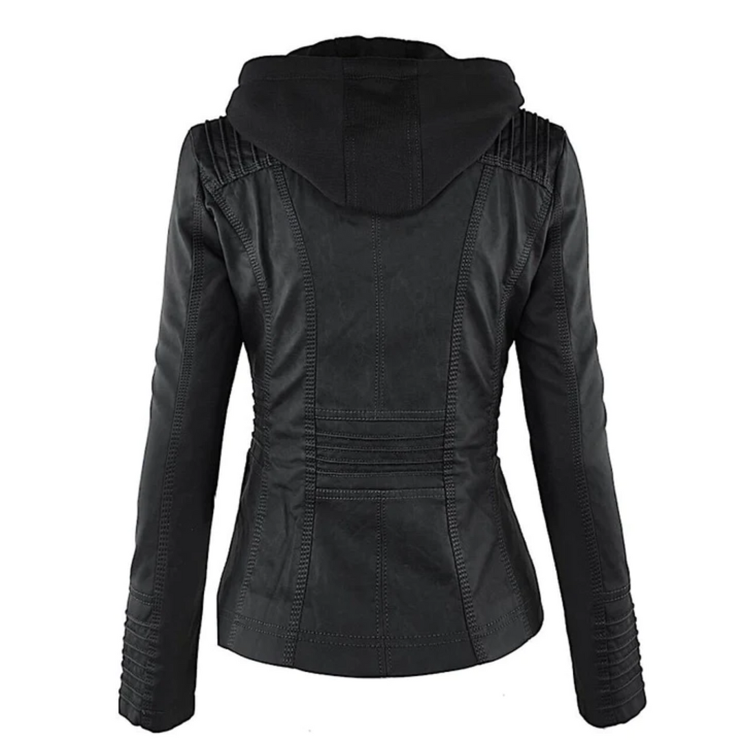 Drune | Elegante Leder Damenjacke mit Kapuze