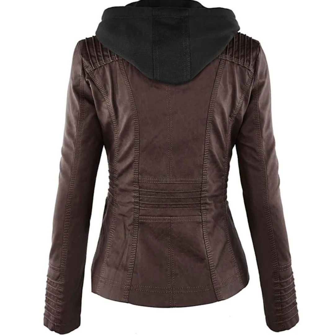 Drune | Elegante Leder Damenjacke mit Kapuze