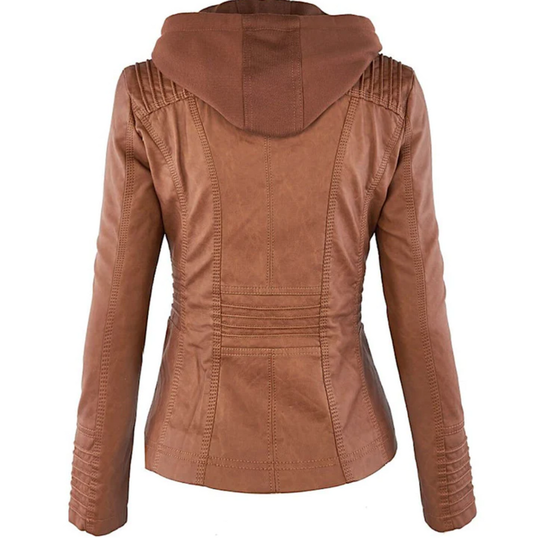 Drune | Elegante Leder Damenjacke mit Kapuze