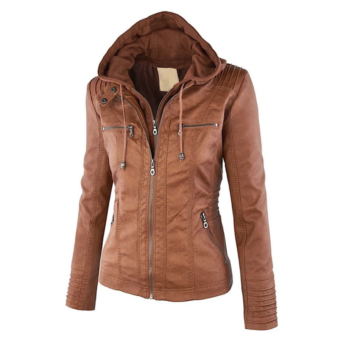 Drune | Elegante Leder Damenjacke mit Kapuze