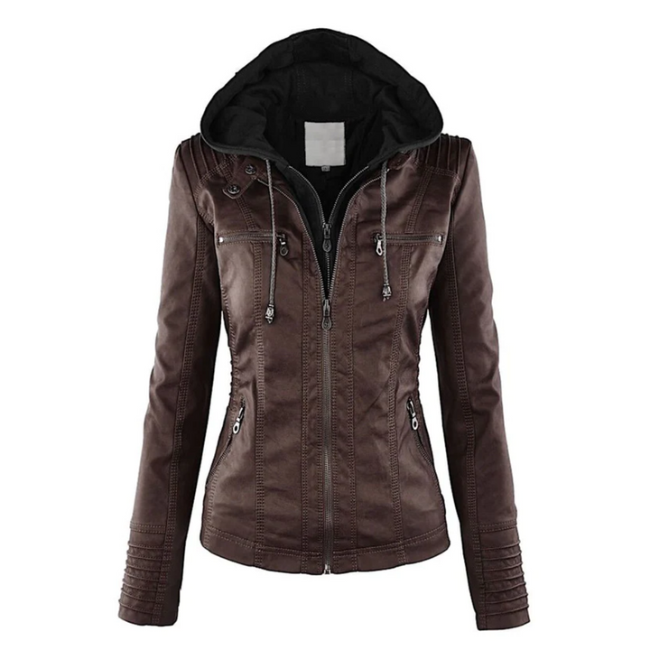 Drune | Elegante Leder Damenjacke mit Kapuze
