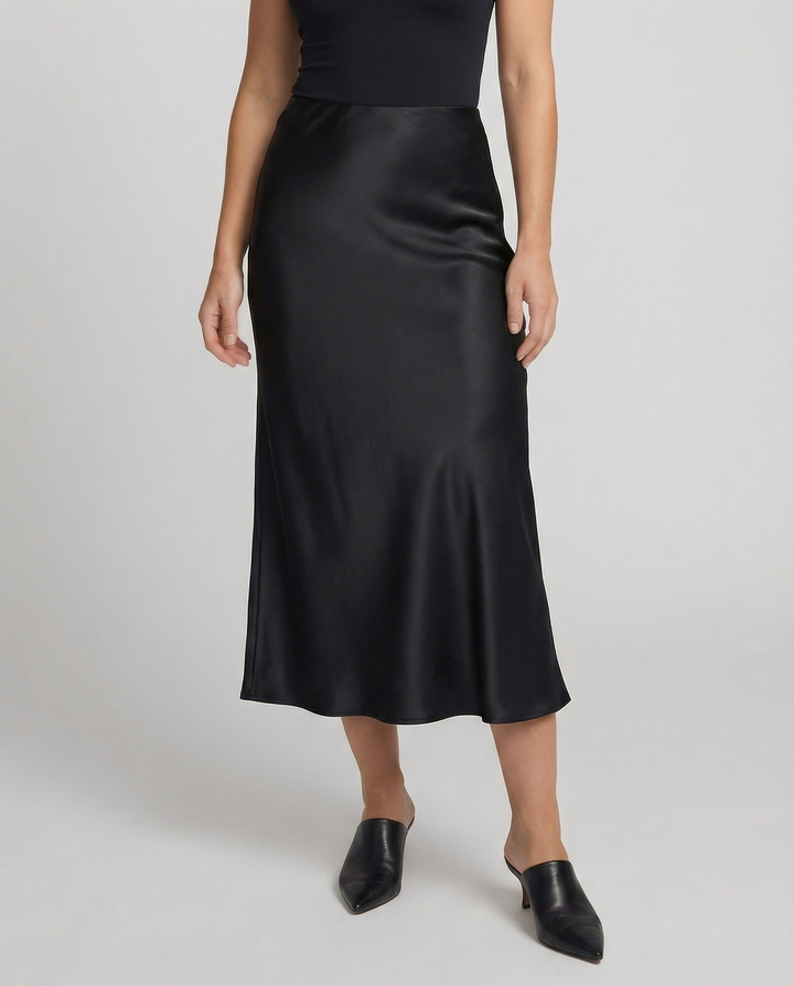 Satinrock Schwarz Damen Maxi Elegant und fließend