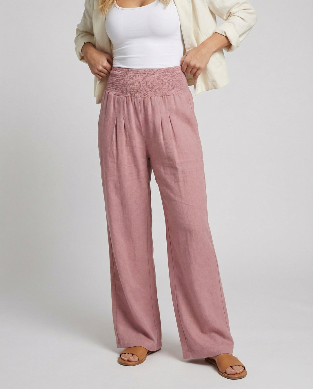 Damen Luftige Leinenhose mit elastischem Bund und Weitschnitt Drune