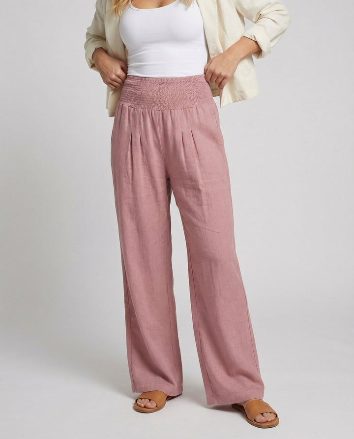Damen Luftige Leinenhose mit elastischem Bund und Weitschnitt Drune