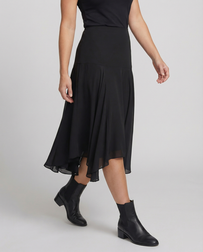 Satinrock Schwarz Damen Maxi leicht und schwingend