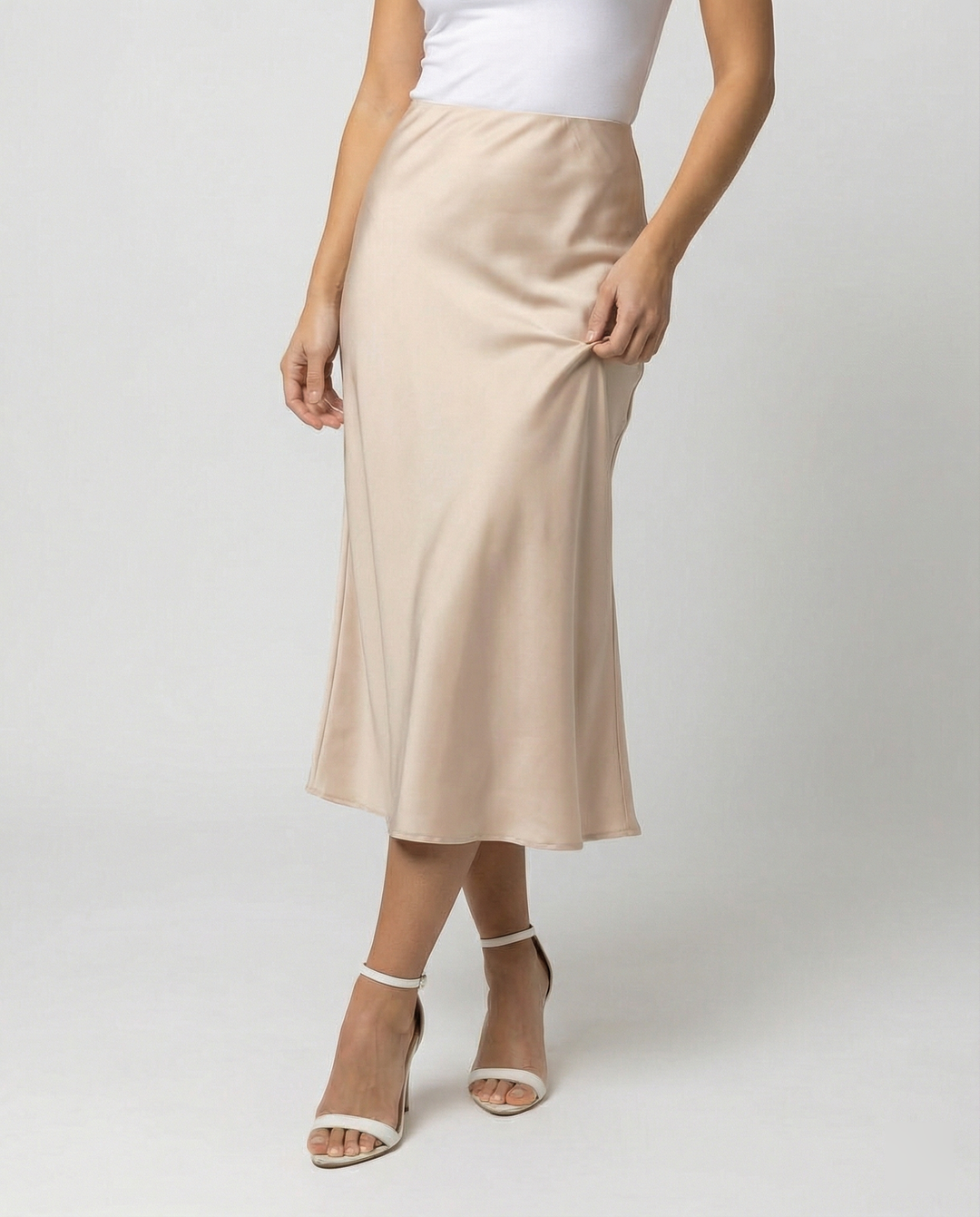 Damen eleganter Midirock mit sanftem Schnitt und hohem Bund Drune
