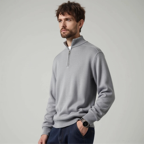 Drune | Wollpullover Mit Halblangem Reißverschluss Für Herren Warm Elegant