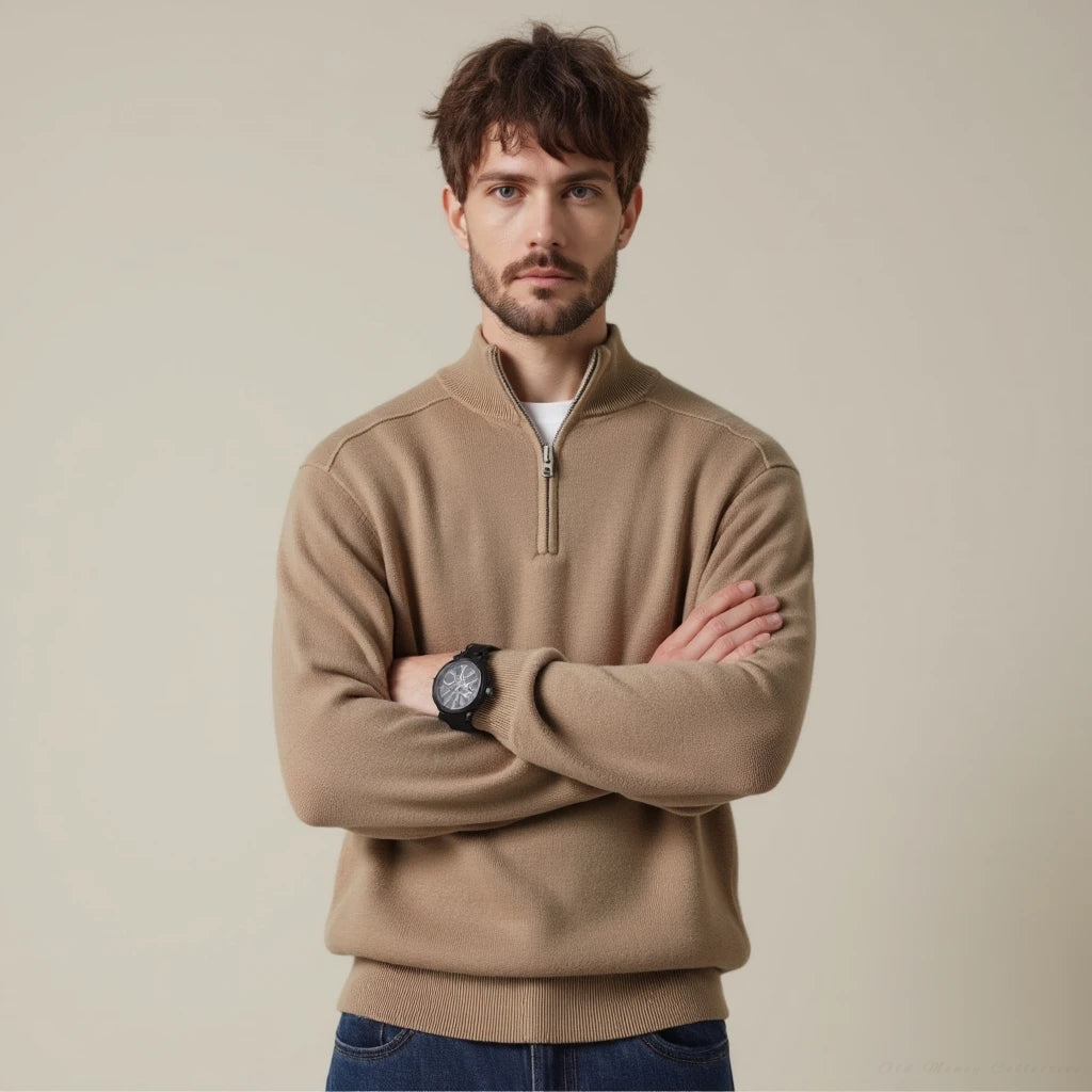 Drune | Wollpullover Mit Halblangem Reißverschluss Für Herren Warm Elegant