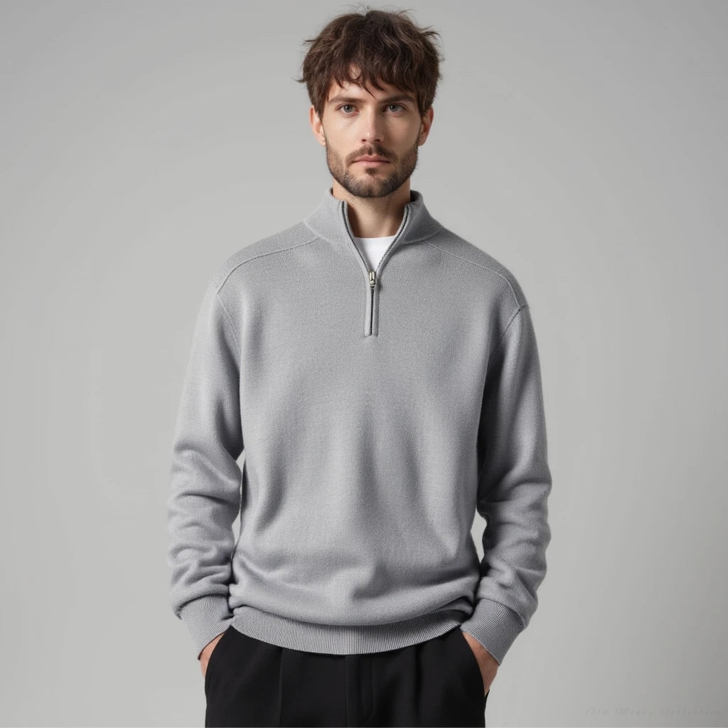Drune | Wollpullover Mit Halblangem Reißverschluss Für Herren Warm Elegant