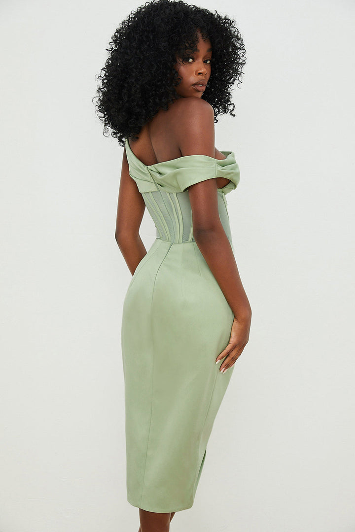 Drune | Asymmetrisch drapiertes Midi-Korsettkleid