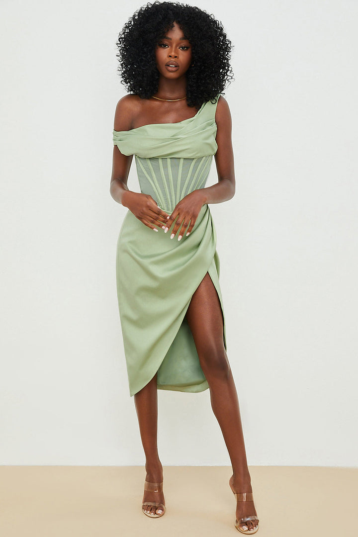 Drune | Asymmetrisch drapiertes Midi-Korsettkleid