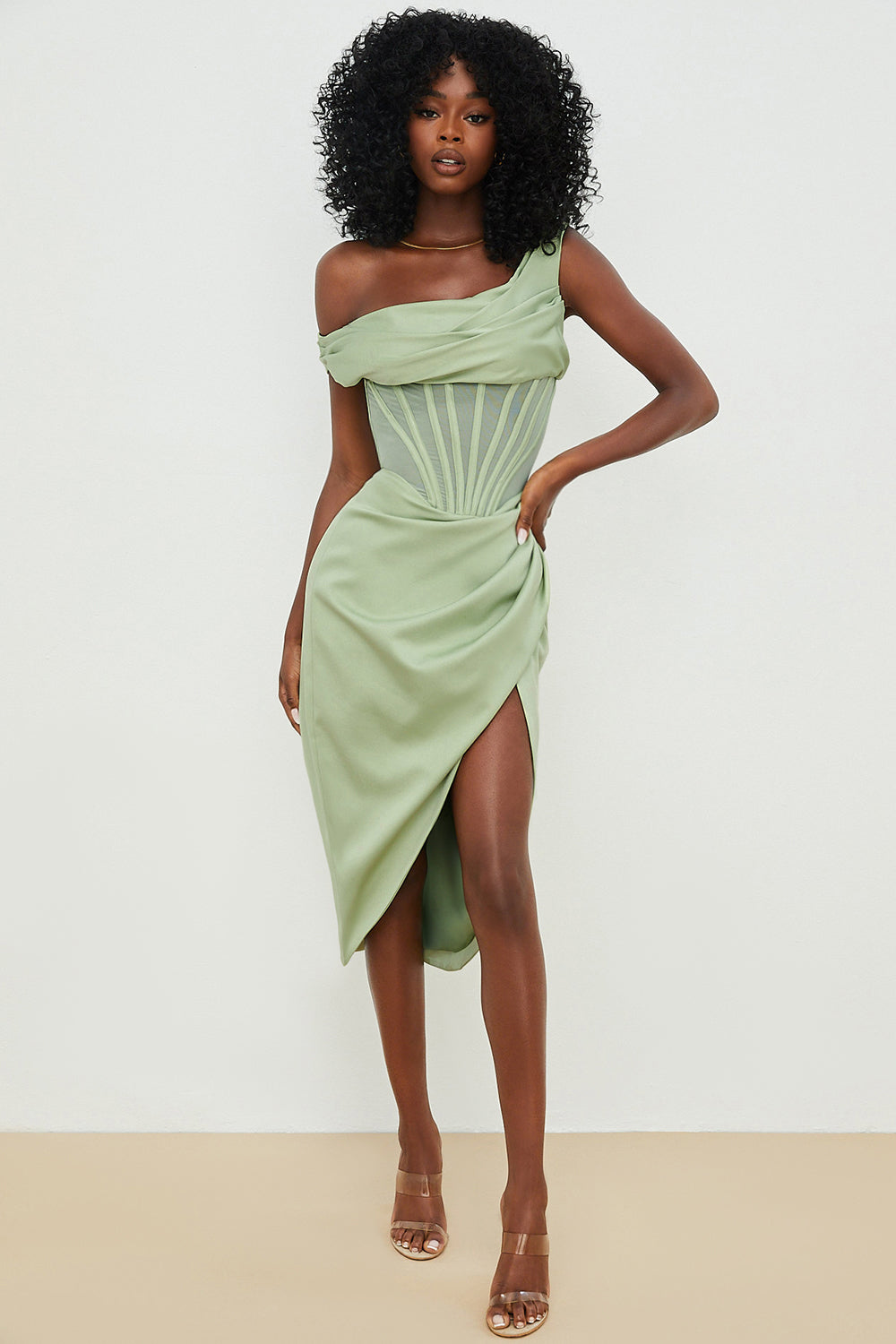 Drune | Asymmetrisch drapiertes Midi-Korsettkleid