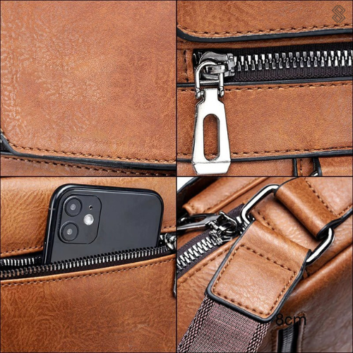 Damen Elegante Leder Schultertasche mit Reißverschluss & Verstellbarem Schulterriemen | Drune