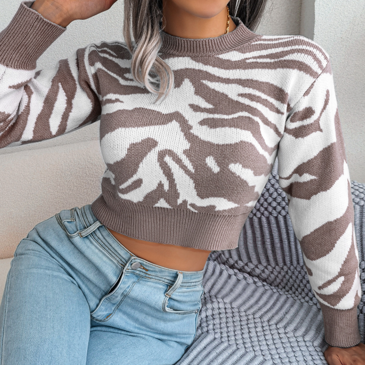 Drune | Cropped Sweater mit Zebra-muster Strick Trendy und Komfortabel