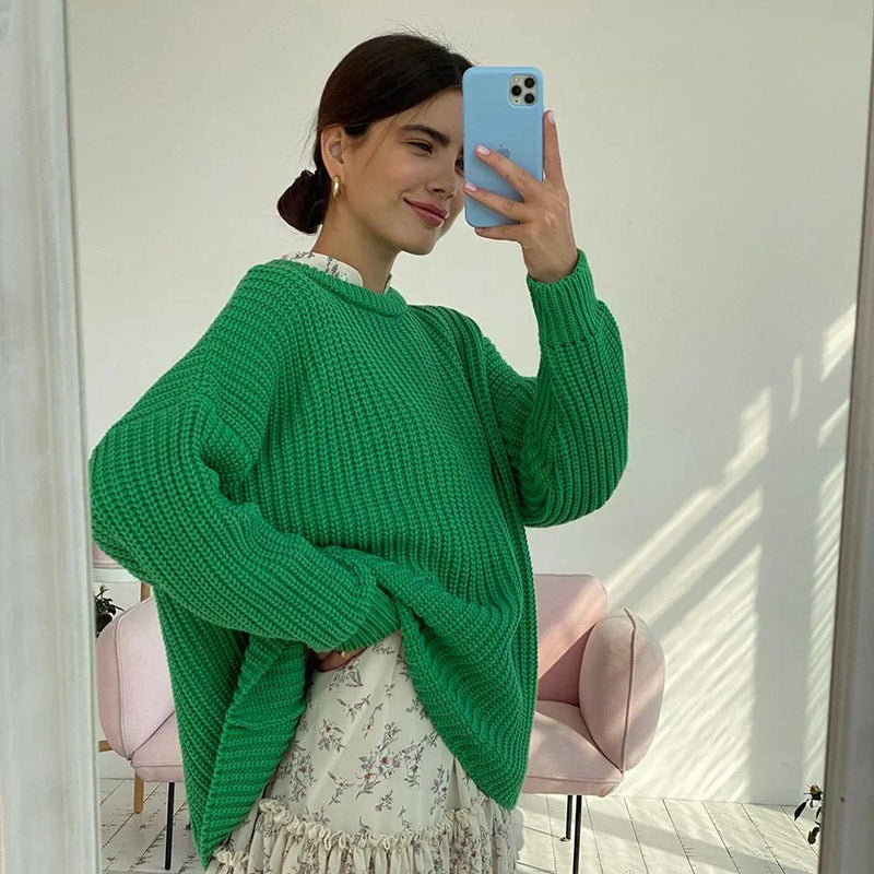 Drune – Modischer Strickpullover in Uni mit Rundhalsausschnitt