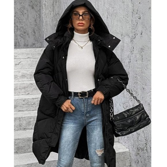 Drune | Winterjacke mit Kapuze für Damen - lange wattierte Jacke
