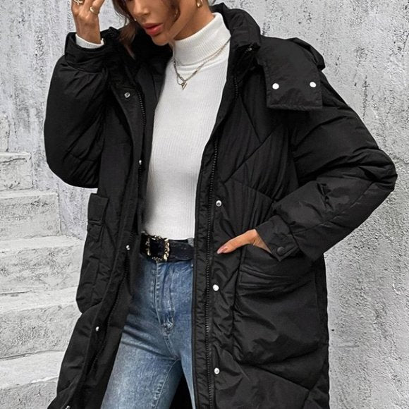 Drune | Winterjacke mit Kapuze für Damen - lange wattierte Jacke