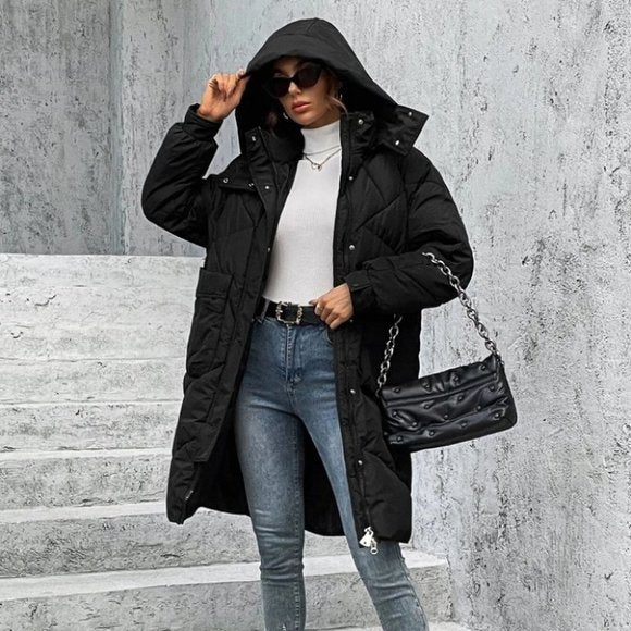 Drune | Winterjacke mit Kapuze für Damen - lange wattierte Jacke