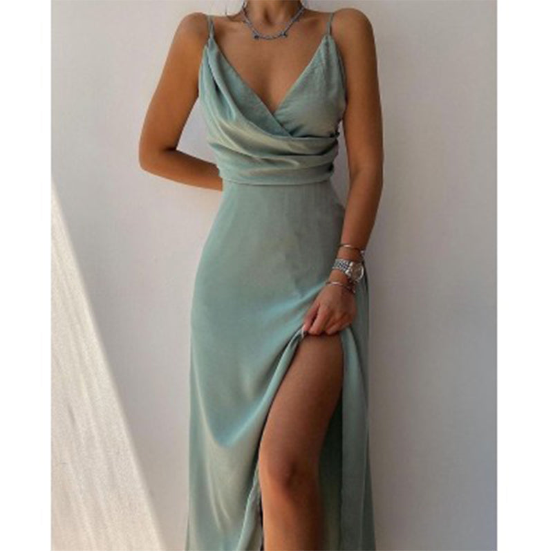 Drune Elegantes V-Ausschnitt Spaghetti Träger Prom Formales Kleid