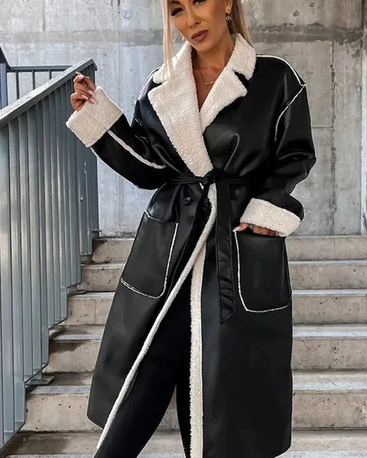 Drune | Lange Lederjacke mit Fell für Frauen