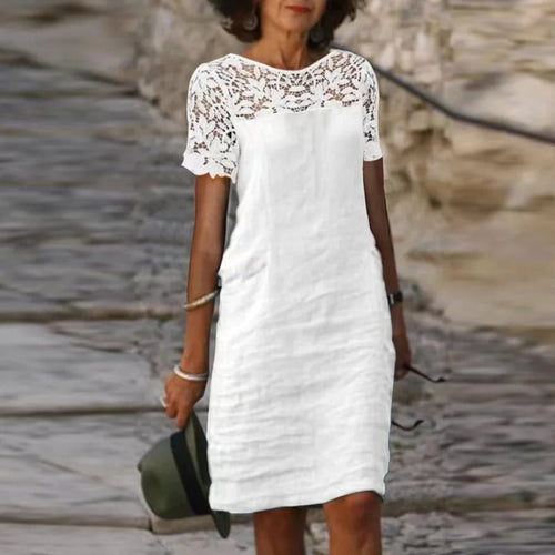 Drune | Baumwoll- und Leinenkleid mit Spitze
