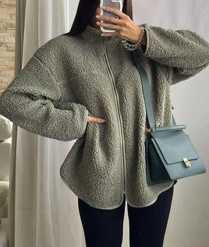 Drune | Teddy Warm Green Zip Jacket für Damen