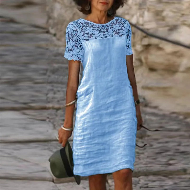 Drune | Baumwoll- und Leinenkleid mit Spitze