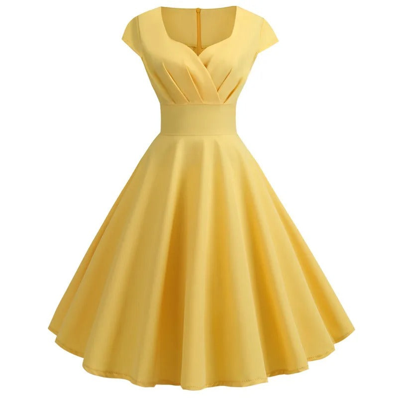 Drune | Vintage Sommerkleid mit großem V-Ausschnitt, lockerer Passform und Rüschen