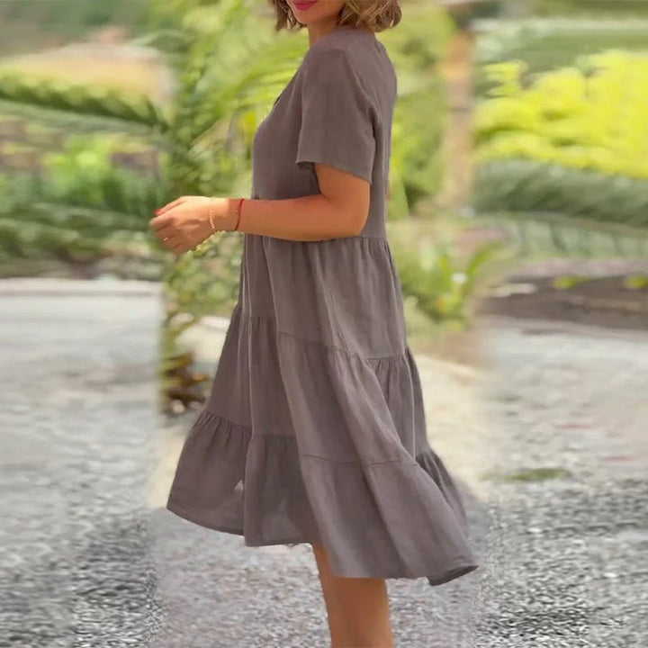 Drune | Elegantes Leinenkleid Mit V-ausschnitt Für Damen