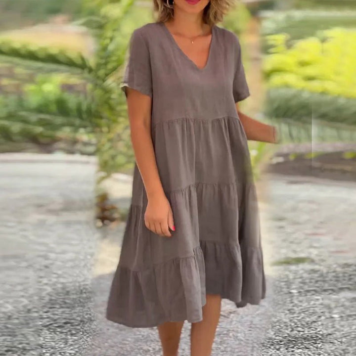 Drune | Elegantes Leinenkleid Mit V-ausschnitt Für Damen