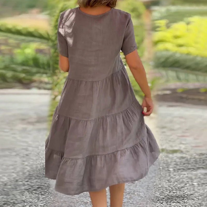Drune | Elegantes Leinenkleid Mit V-ausschnitt Für Damen