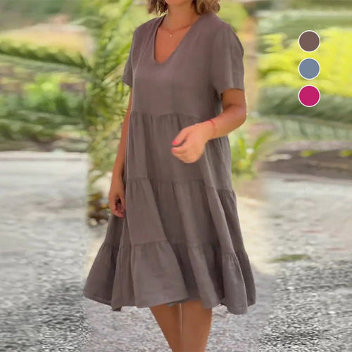 Drune | Elegantes Leinenkleid Mit V-ausschnitt Für Damen