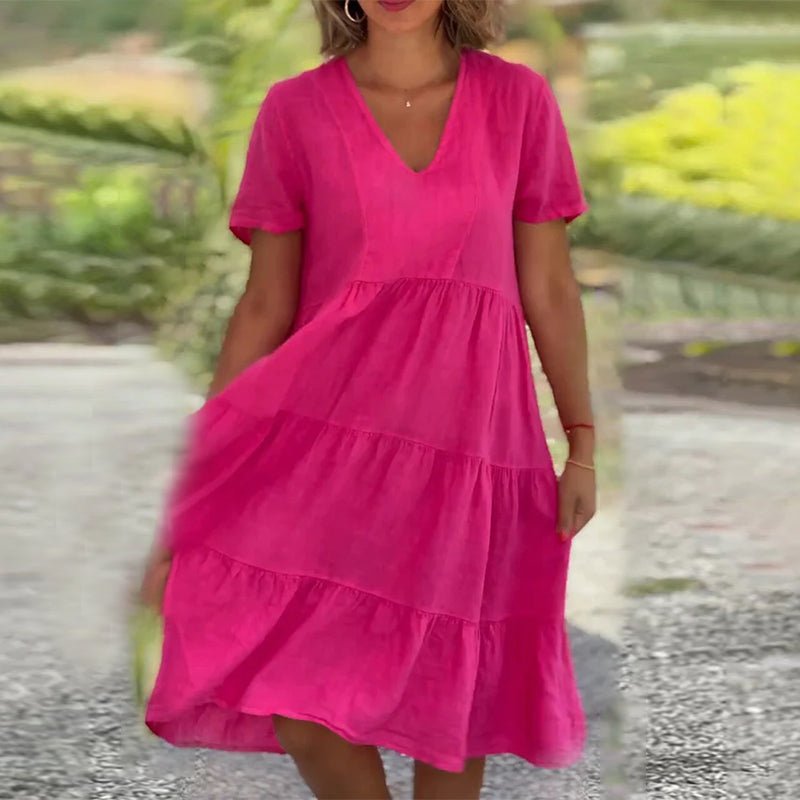 Drune | Elegantes Leinenkleid Mit V-ausschnitt Für Damen