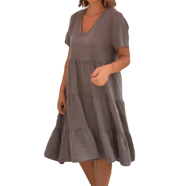 Drune | Elegantes Leinenkleid Mit V-ausschnitt Für Damen