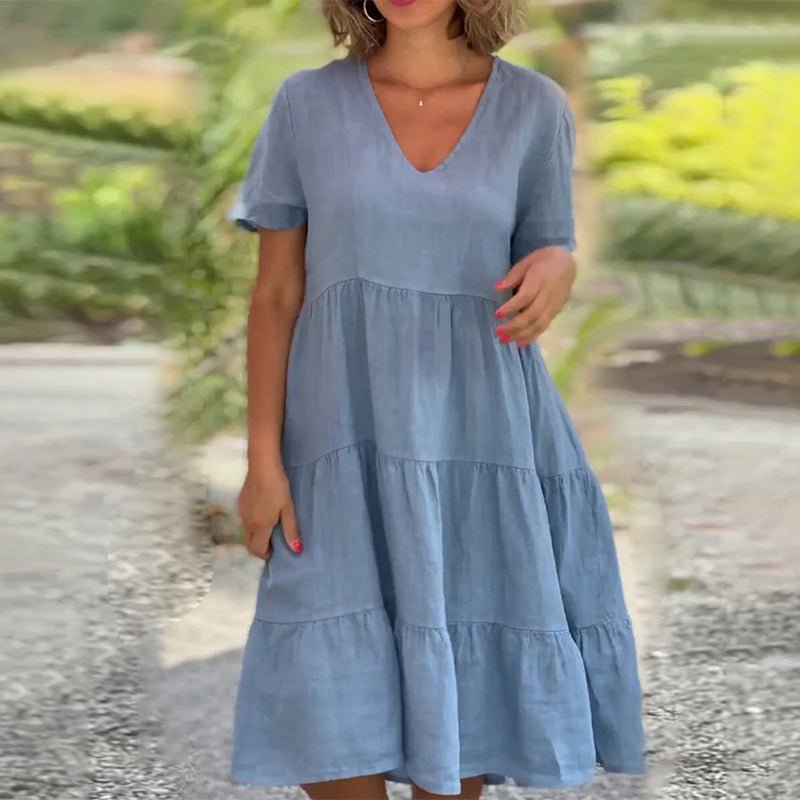 Drune | Elegantes Leinenkleid Mit V-ausschnitt Für Damen