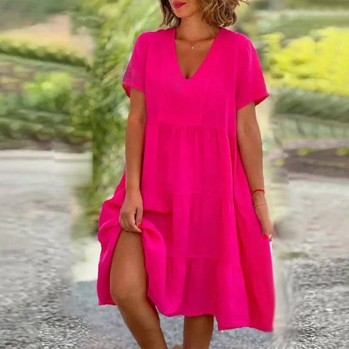 Drune | Elegantes Leinenkleid Mit V-ausschnitt Für Damen