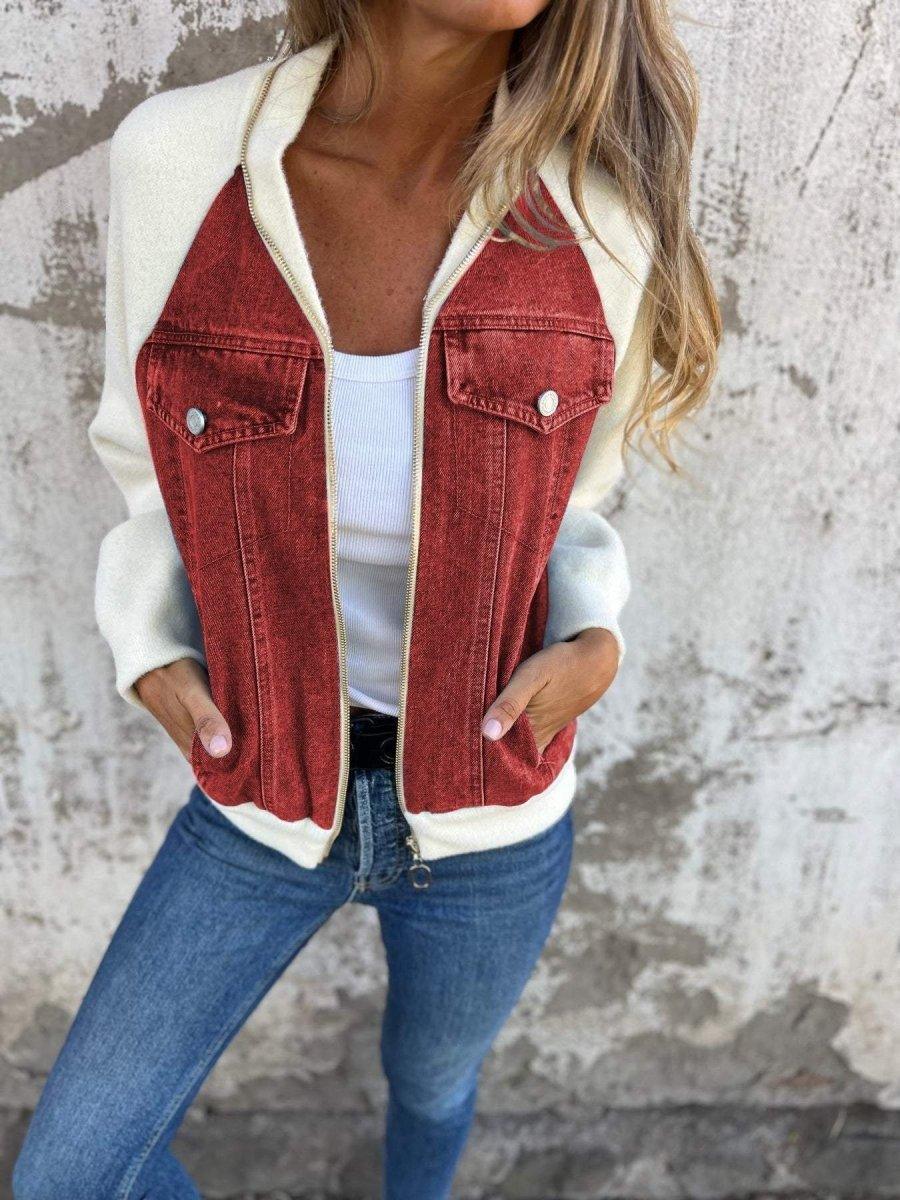 Drune | Moderne Jacke mit Reißverschluss und Denim-Front