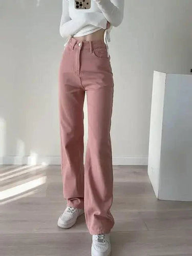 Drune | Waist-Pinke Gerade Jeans für Frauen