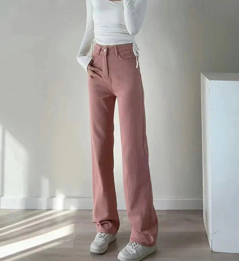 Drune | Waist-Pinke Gerade Jeans für Frauen