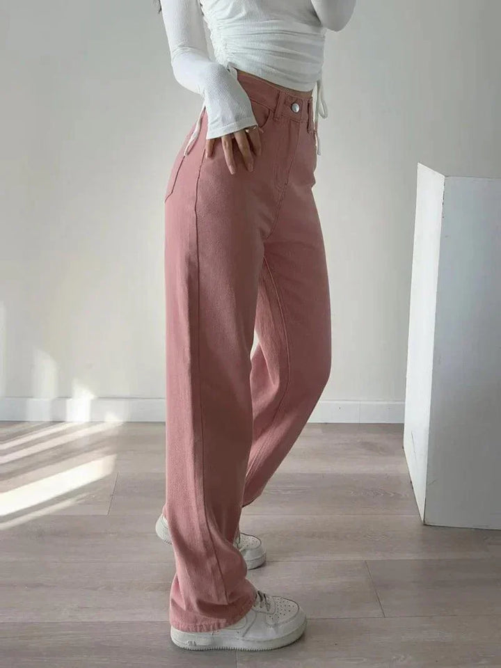 Drune | Waist-Pinke Gerade Jeans für Frauen