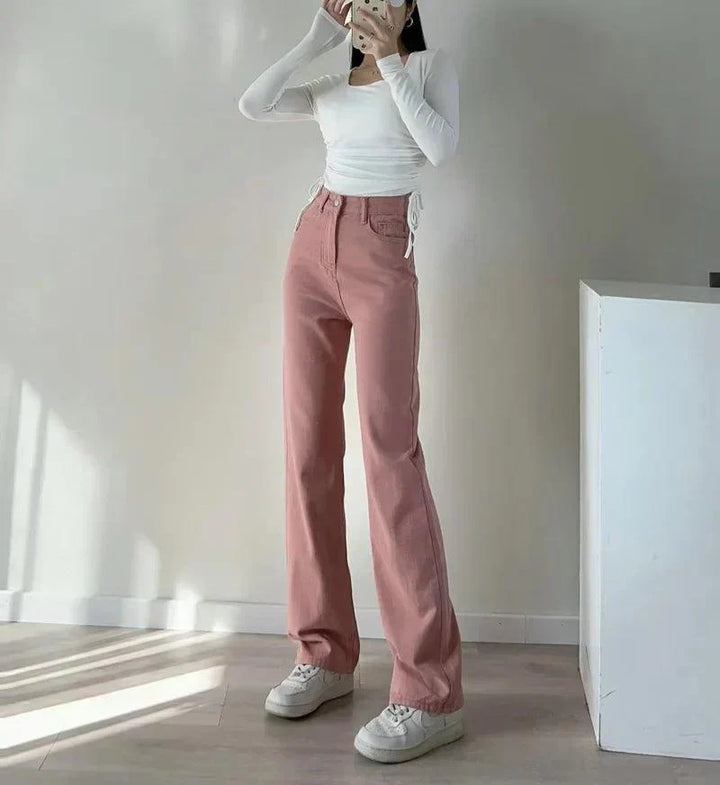 Drune | Waist-Pinke Gerade Jeans für Frauen