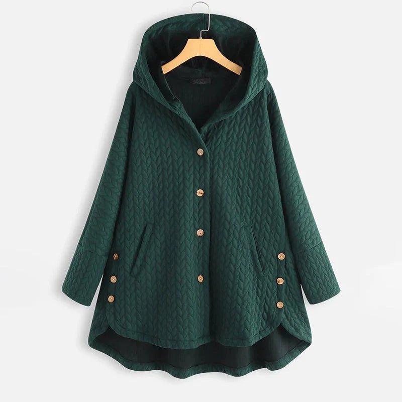 Drune | Warme und lockere Jacke mit Kapuze, Knöpfen und Taschen