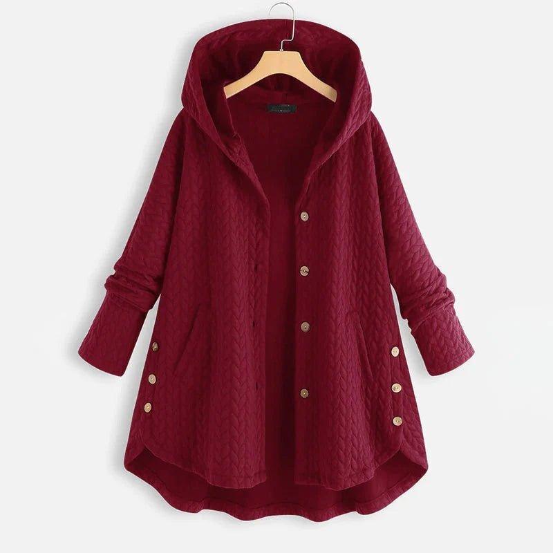 Drune | Warme und lockere Jacke mit Kapuze, Knöpfen und Taschen