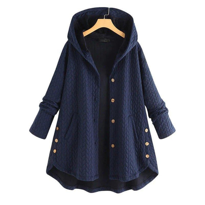 Drune | Warme und lockere Jacke mit Kapuze, Knöpfen und Taschen