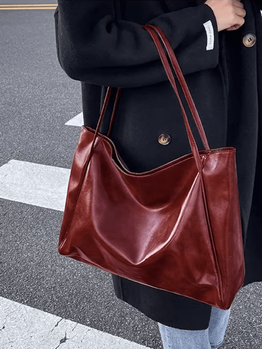 Drune | Große Damen Leder Schultertasche Handtasche Shopper Burgunderrot