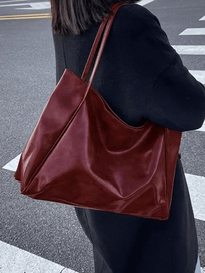 Drune | Große Damen Leder Schultertasche Handtasche Shopper Burgunderrot