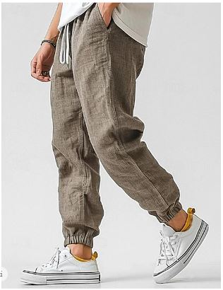 Drune | Herren Cargohose Aus Leinen Luftige Sommerhose mit Hoher Taille