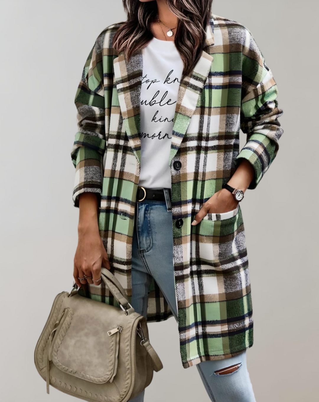 Drune | Oversize und lange karierte Jacke